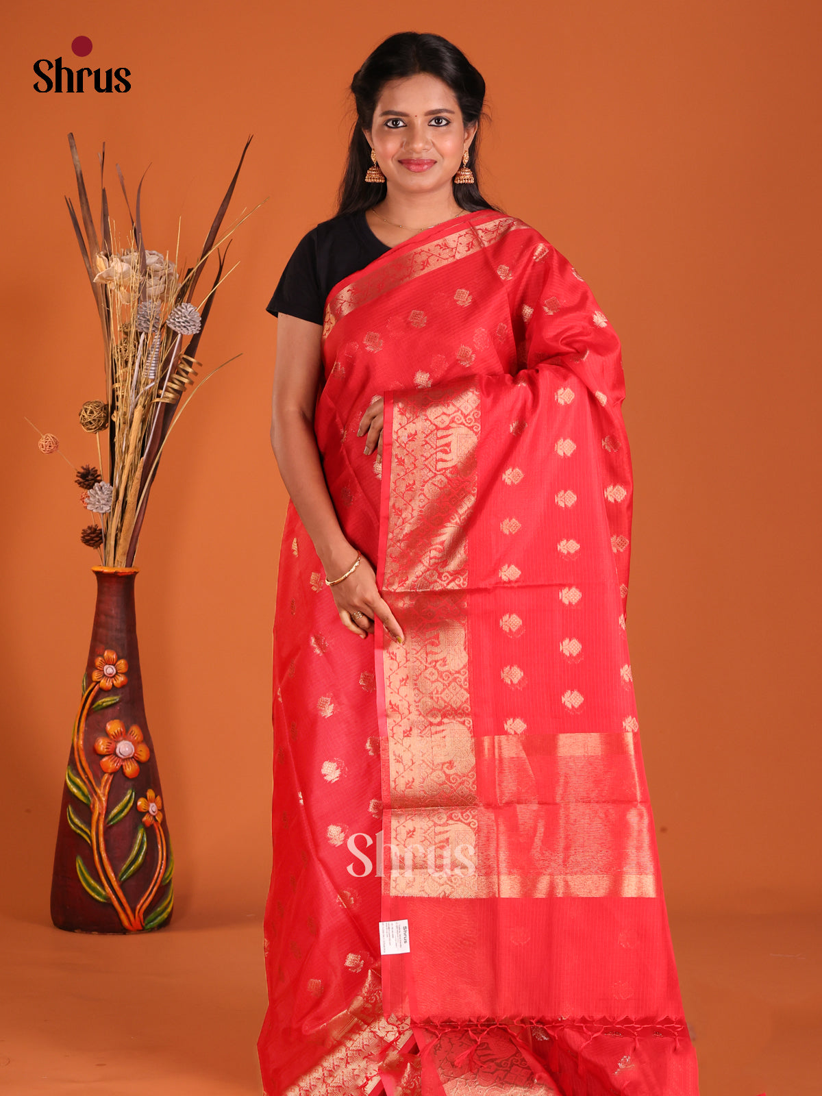 Red  - Semi Kota Saree - Shop on Shrus.com
