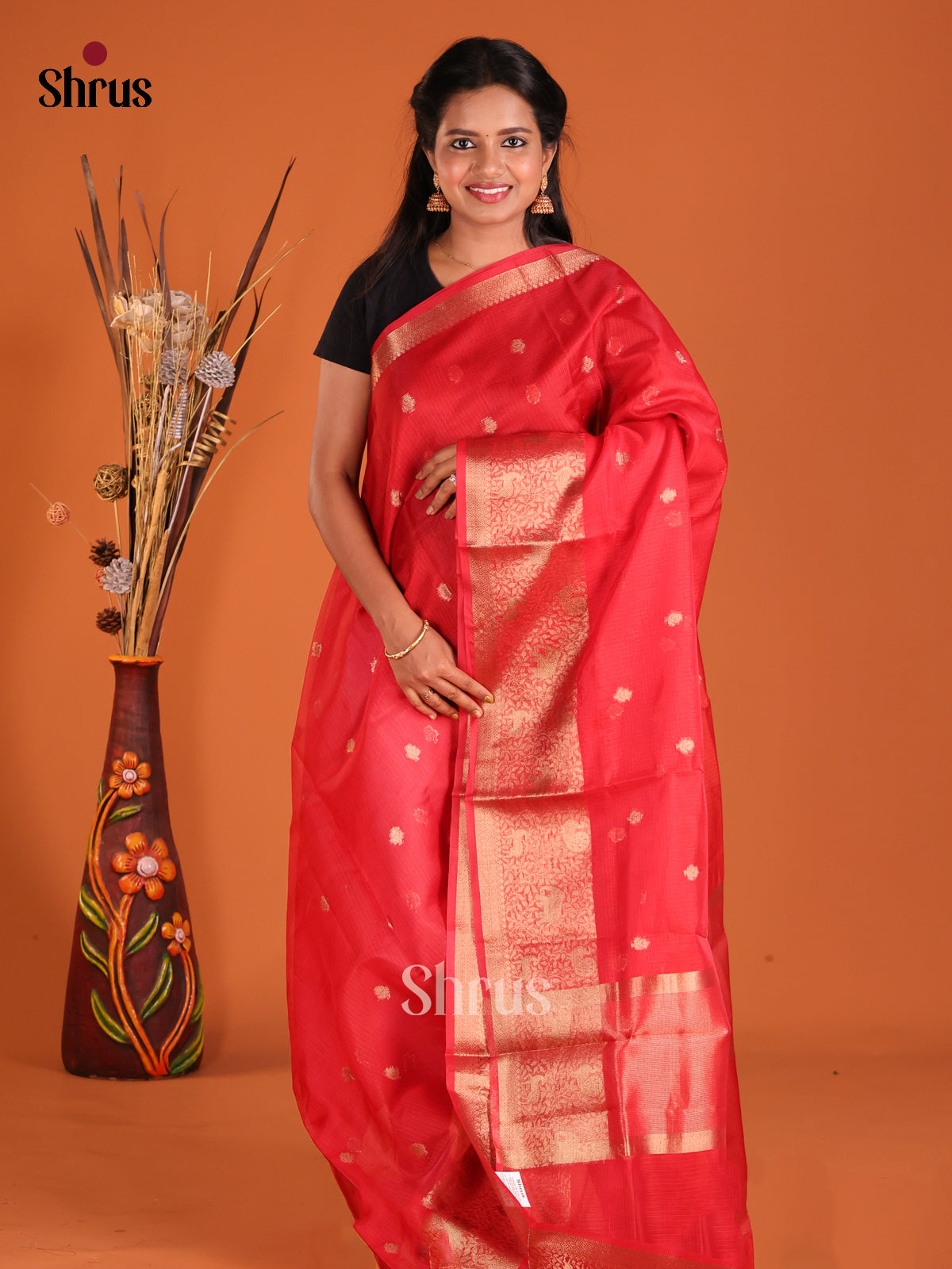 Red - Semi Kota Saree - Shop on Shrus.com