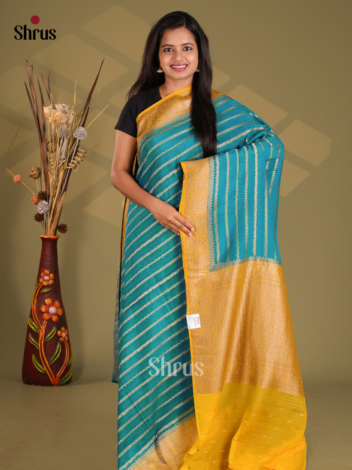 Blue & Yellow - Semi Georgette Saree