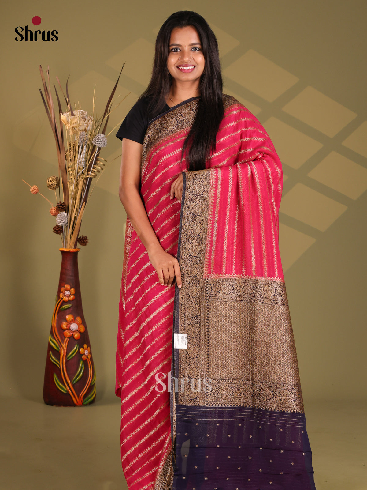 Pink & Violet - Semi Georgette Saree - Shop on Shrus.com