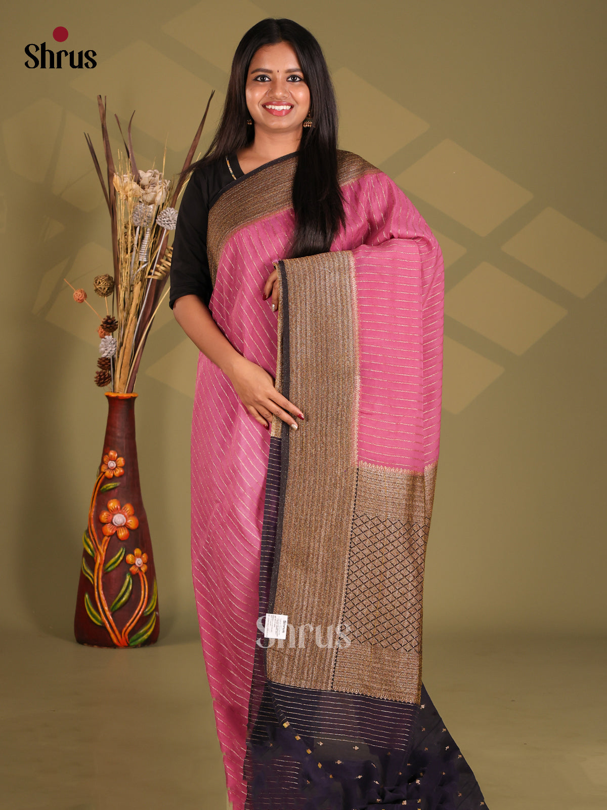 Pink & Blue - Semi Georgette Saree - Shop on Shrus.com
