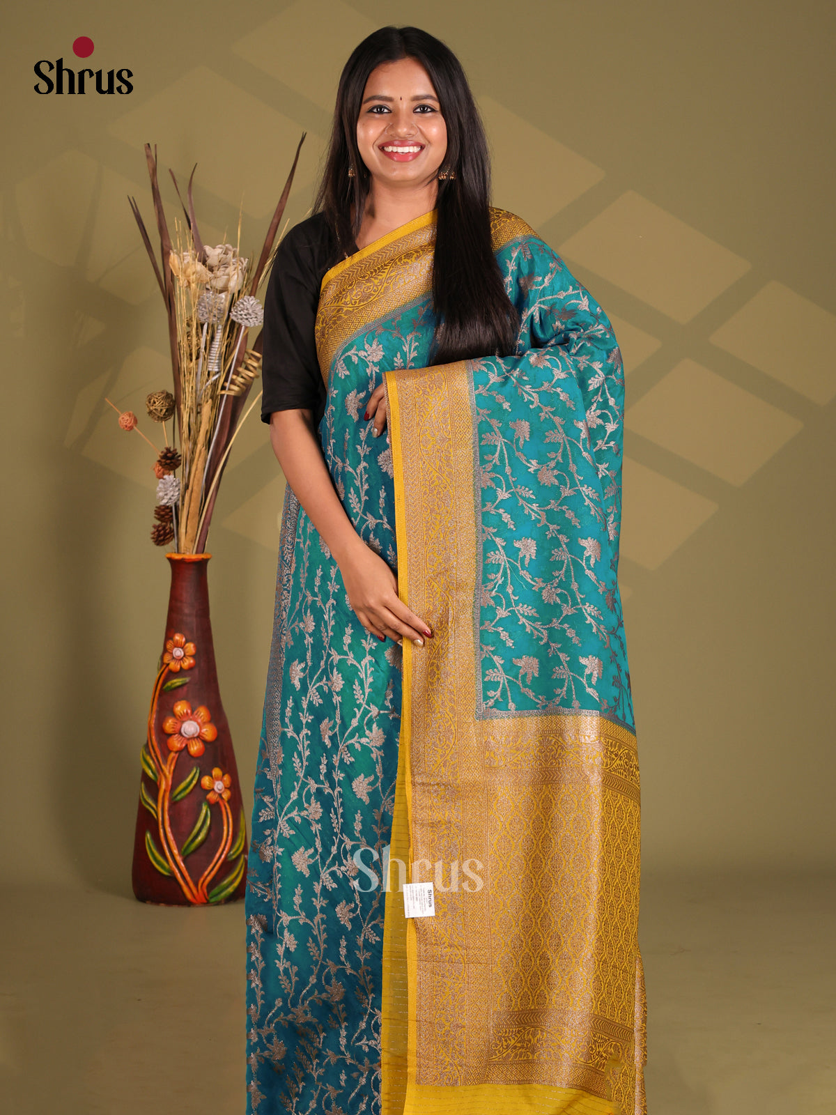 Blue & Yellow - Semi Georgette Saree
