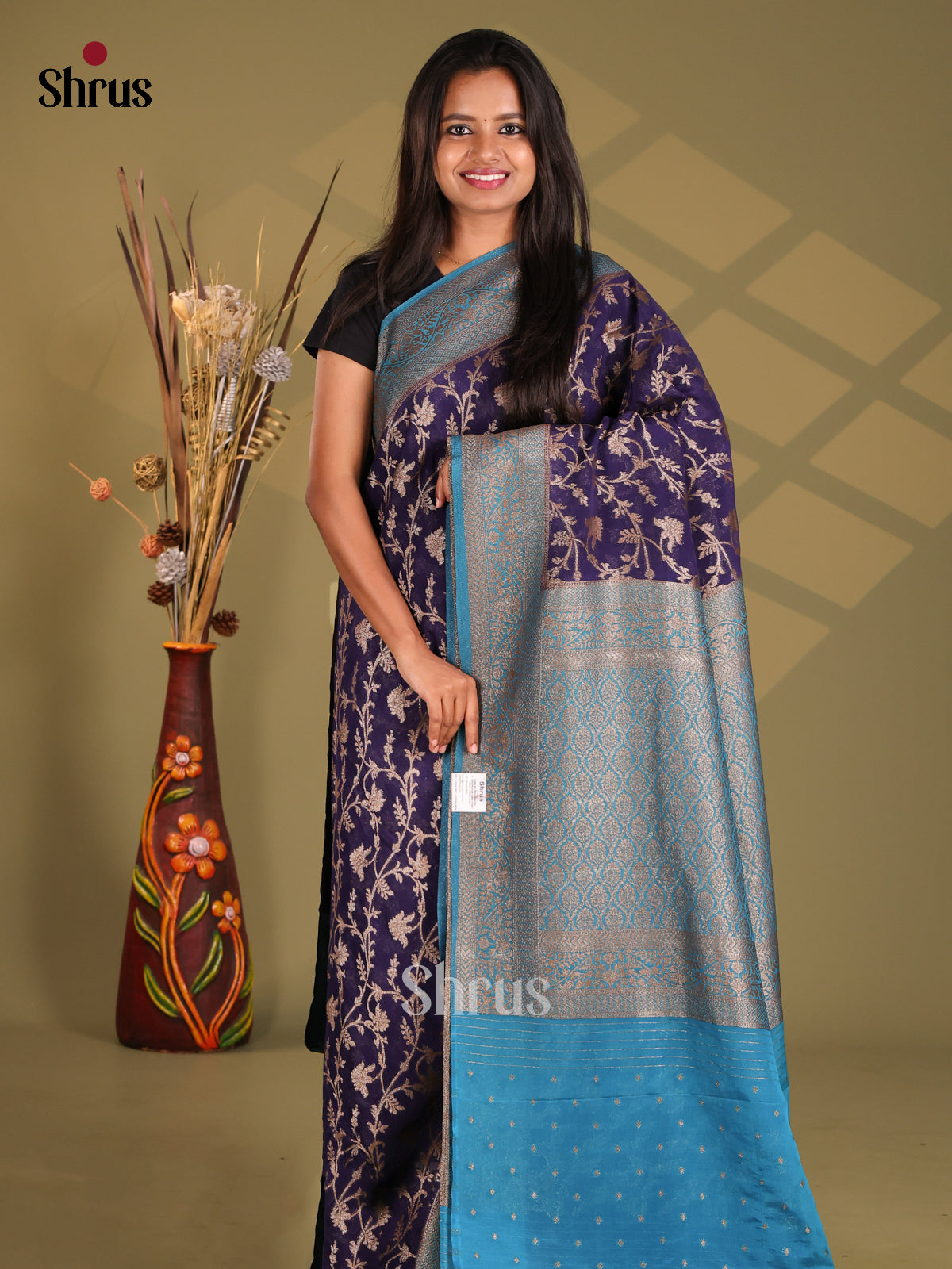 Violet & Blue - Semi Georgette Saree - Shop on Shrus.com
