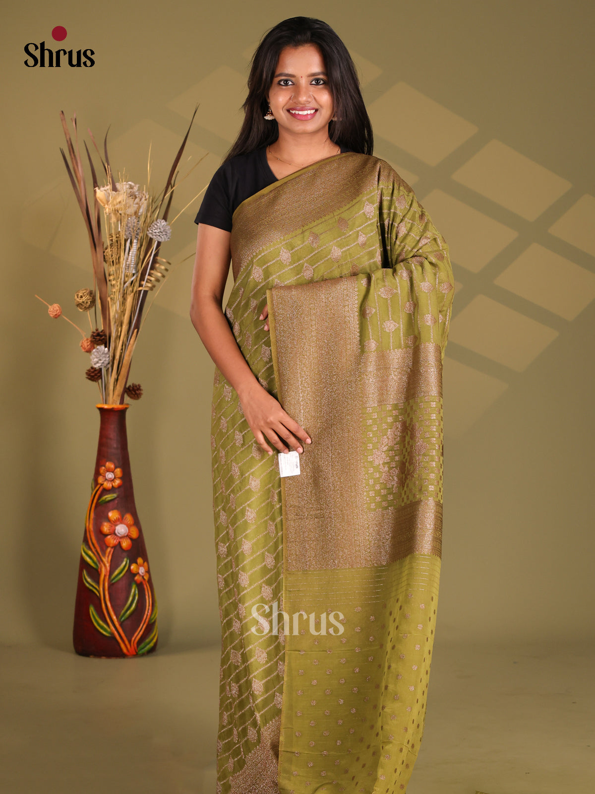 Mehandi Green - Semi Georgette Saree - Shop on Shrus.com