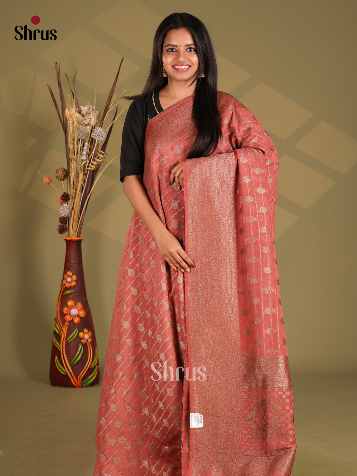 Peach - Semi Georgette Saree - Shop on Shrus.com
