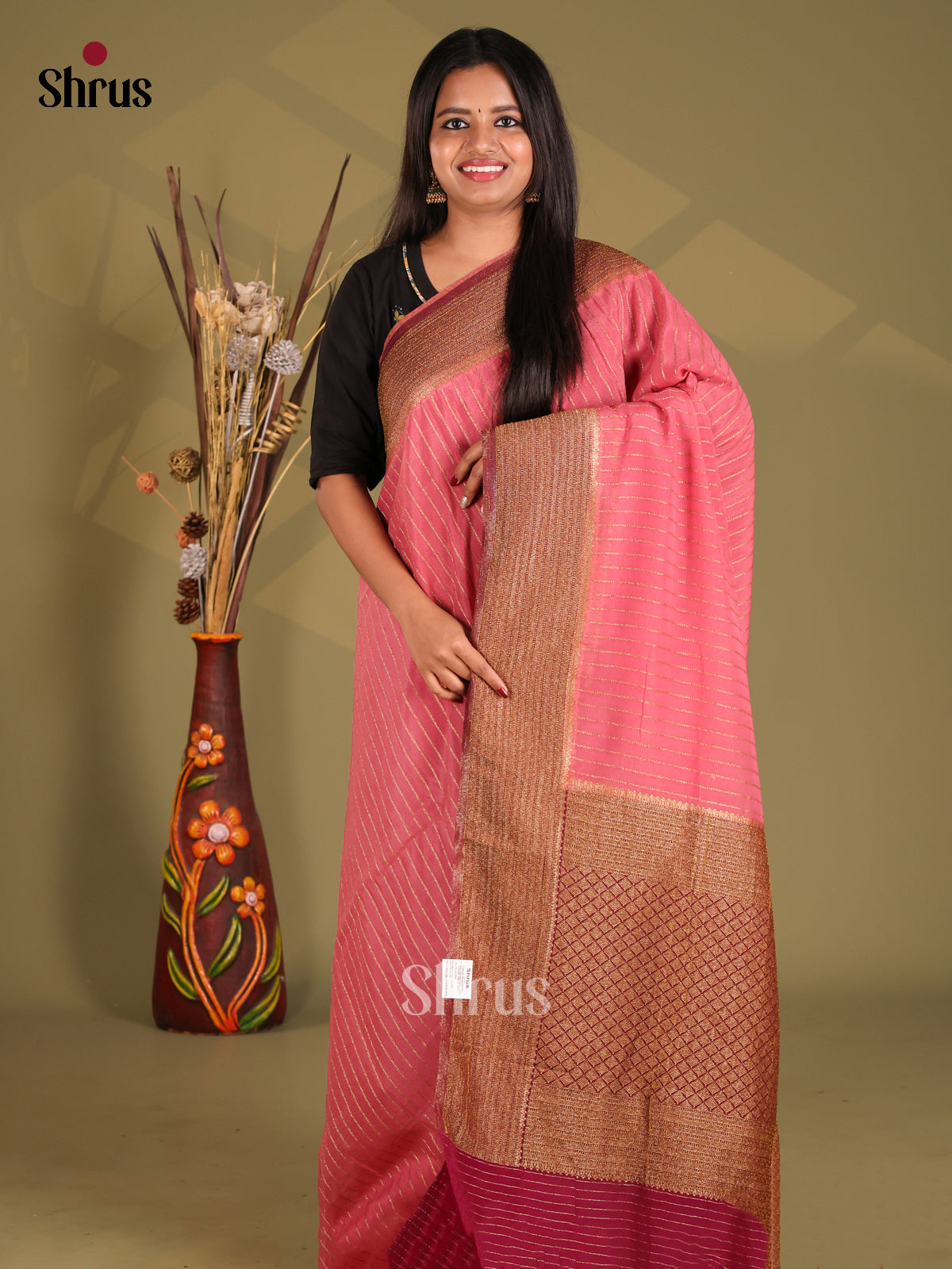 Pink & Maroon- Semi Georgette Saree - Shop on Shrus.com