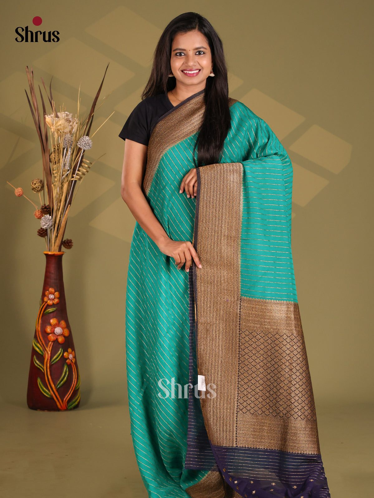 Teal & Blue - Semi Georgette Saree - Shop on Shrus.com