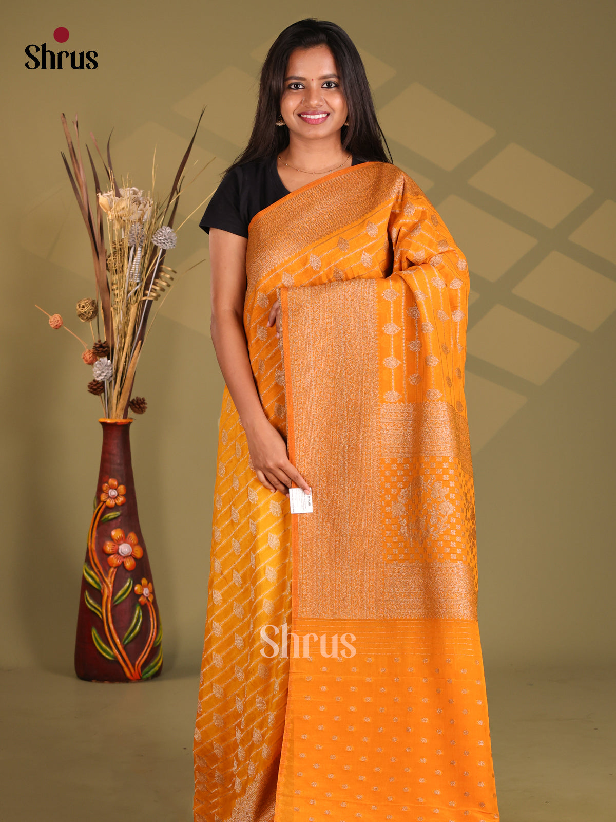 Orange - Semi Georgette Saree - Shop on Shrus.com
