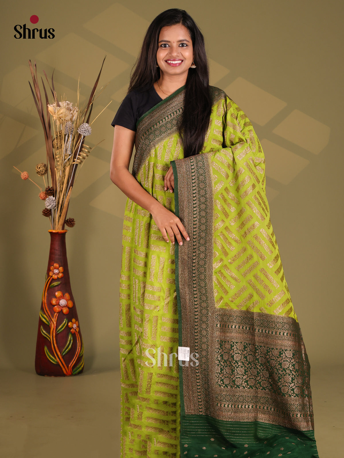 Light Green & Green - Semi Georgette Saree - Shop on Shrus.com