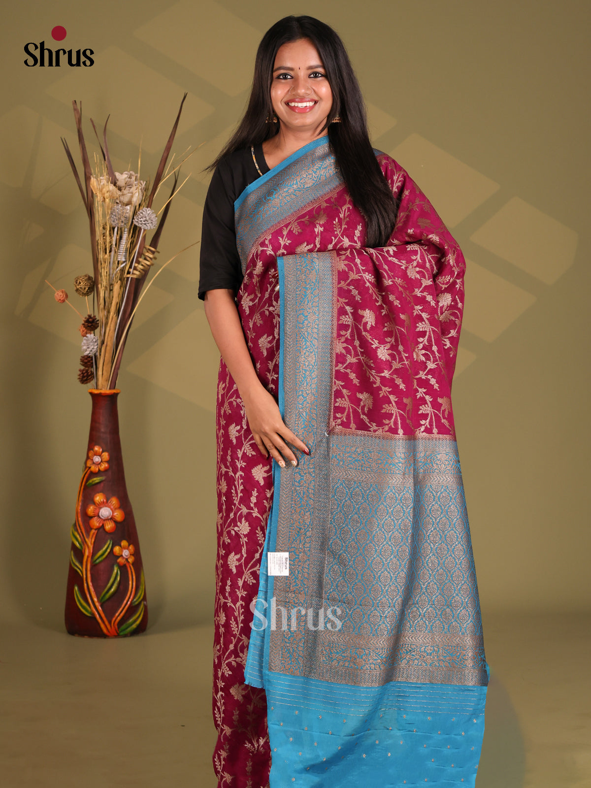 Maroon & Blue - Semi Georgette Saree - Shop on Shrus.com