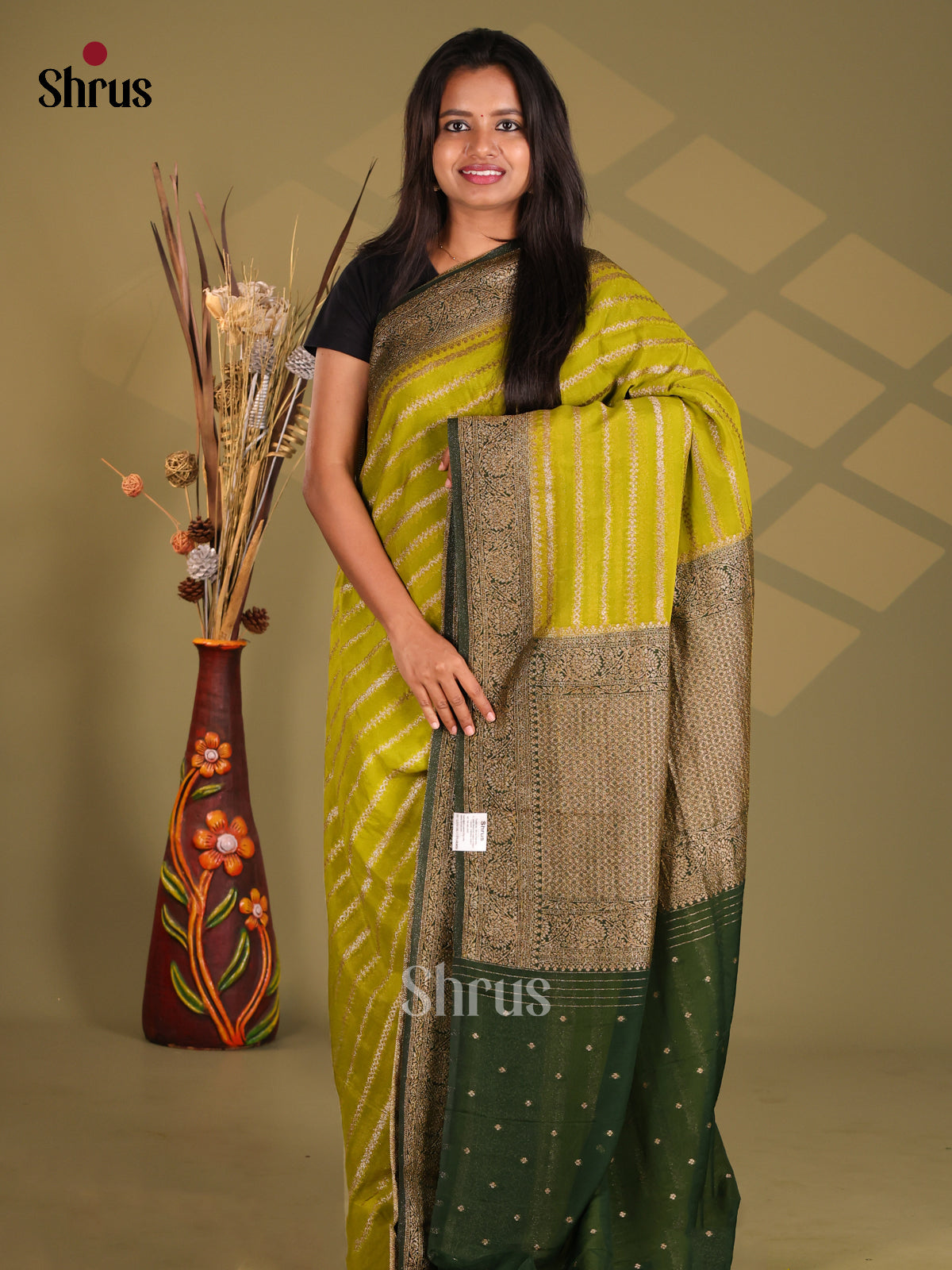 Light Green & Green - Semi Georgette Saree - Shop on Shrus.com
