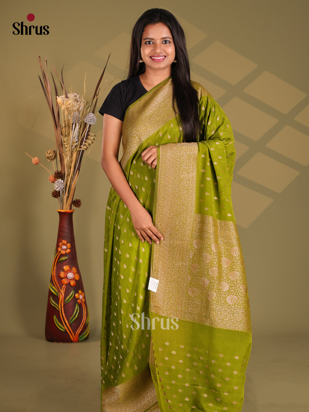 Light Green - Semi Georgette Saree - Shop on Shrus.com