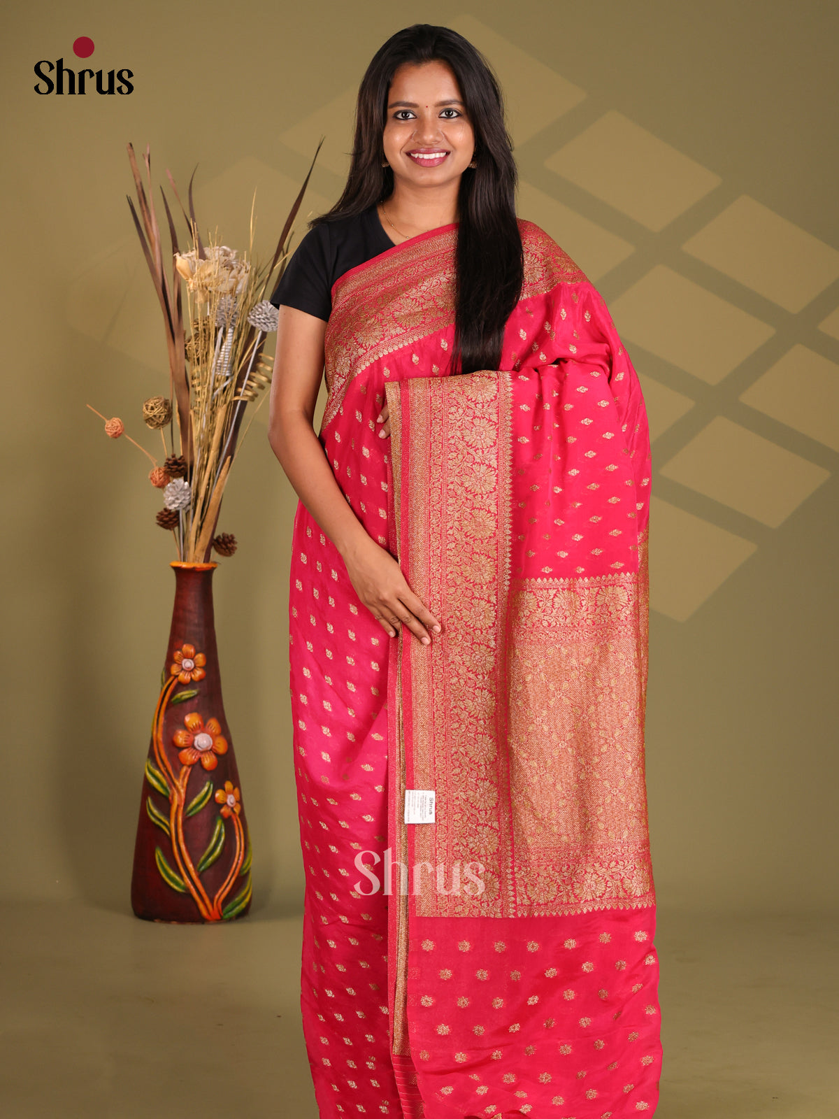 Pink - Semi Georgette Saree