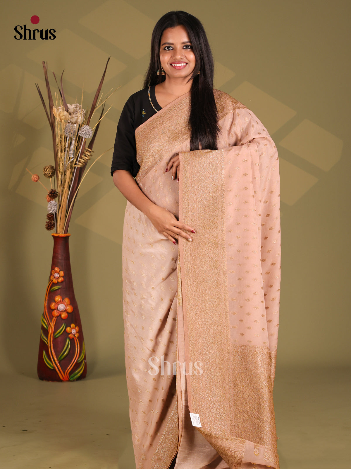 Dusty Brown - Semi Georgette Saree - Shop on Shrus.com