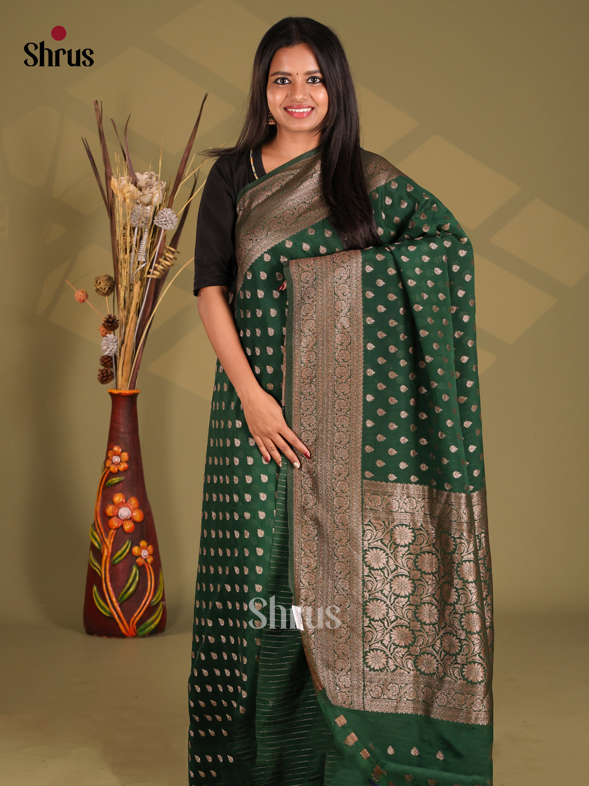 Green- Semi Georgette Saree - Shop on Shrus.com