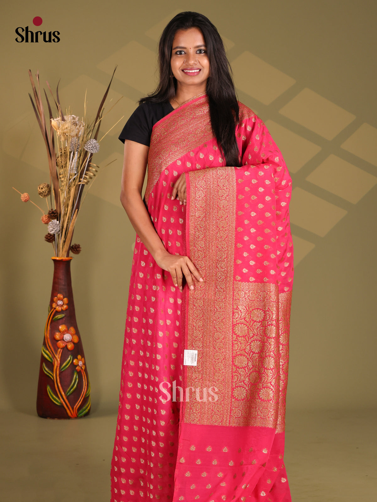 Pink - Semi Georgette Saree - Shop on Shrus.com