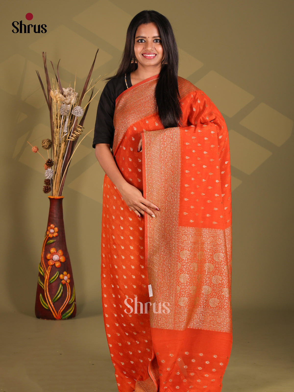 Orange- Semi Georgette Saree - Shop on Shrus.com