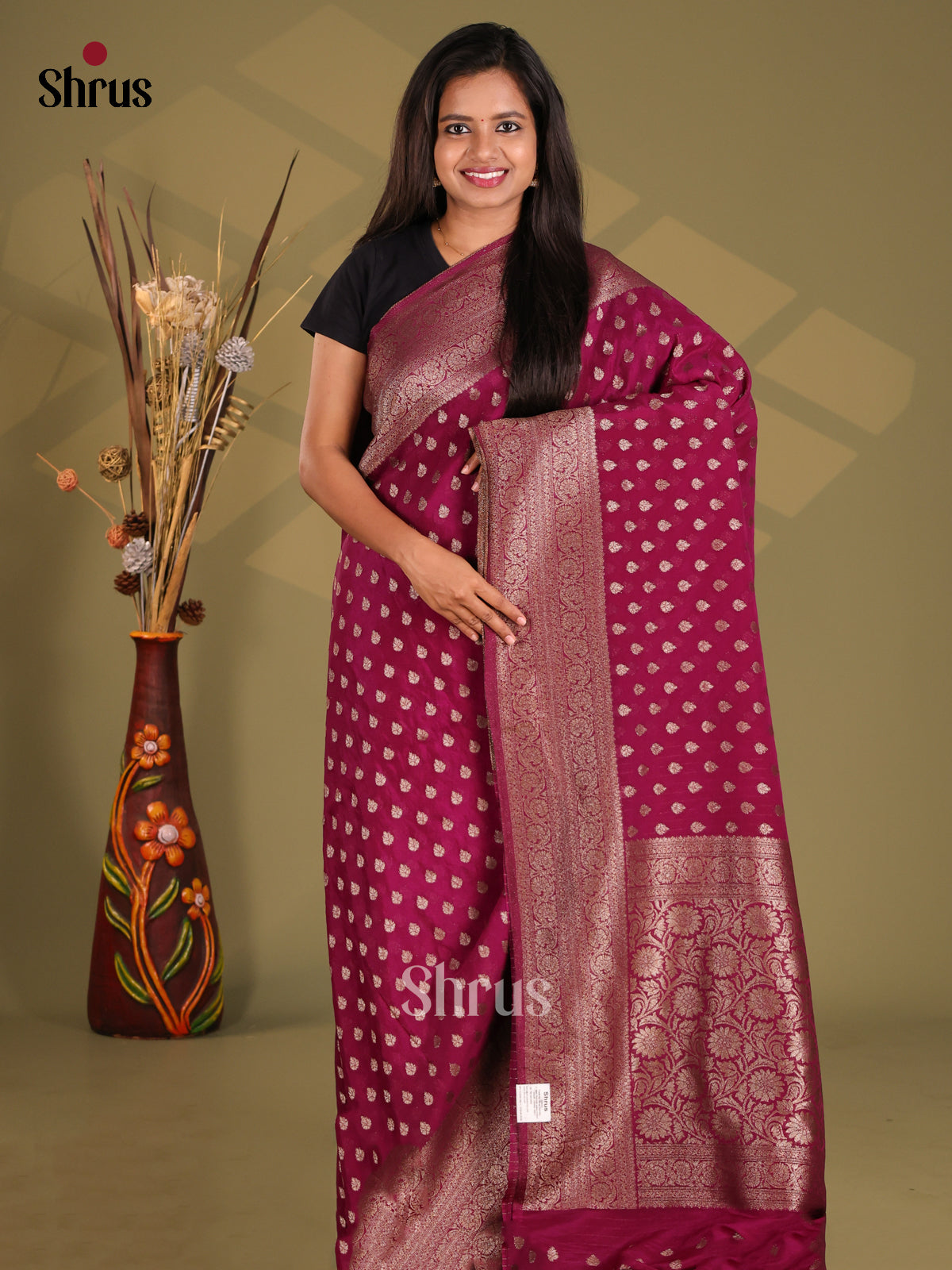 Wine - Semi Georgette Saree - Shop on Shrus.com