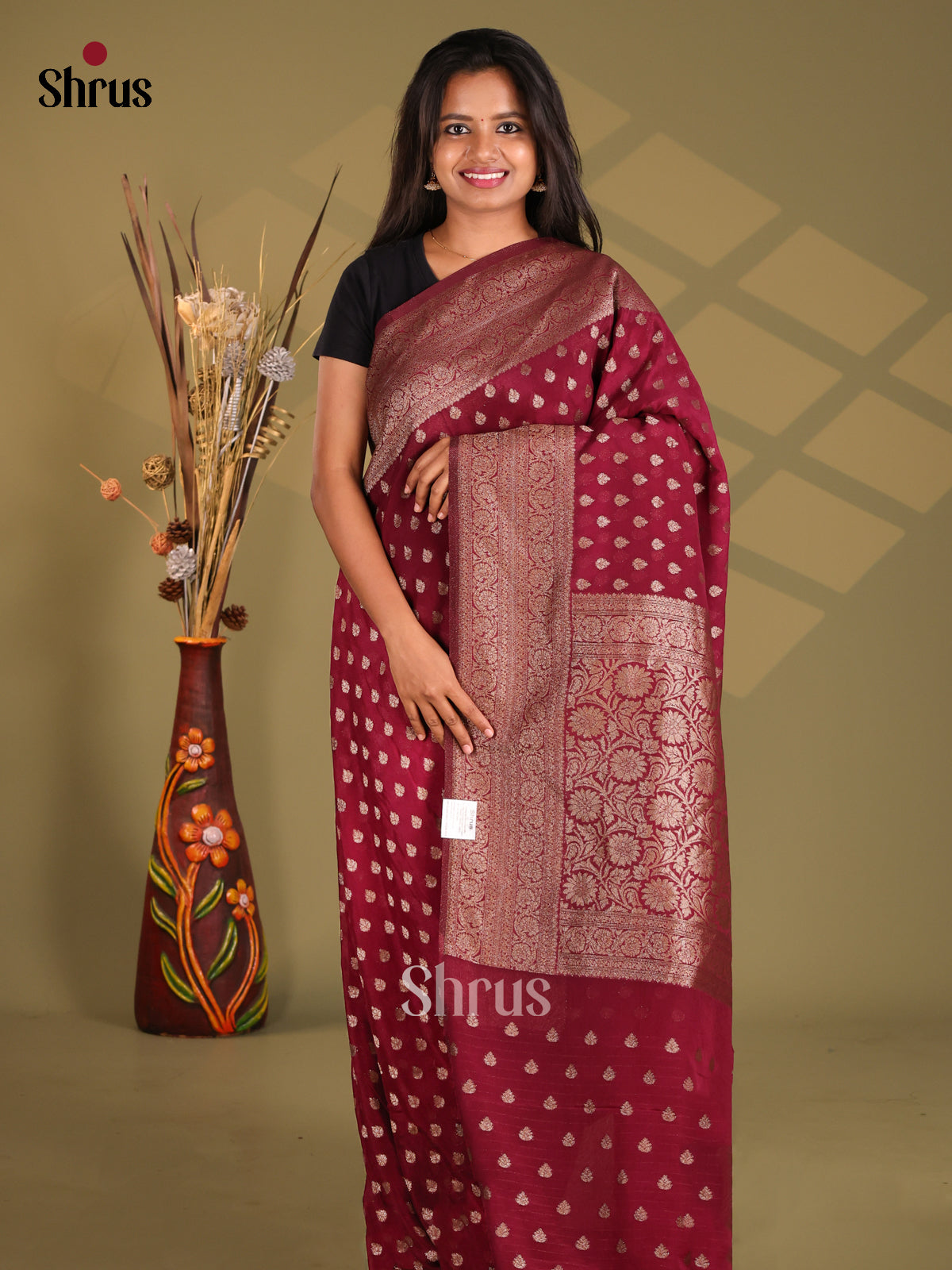 Maroon - Semi Georgette Saree - Shop on Shrus.com