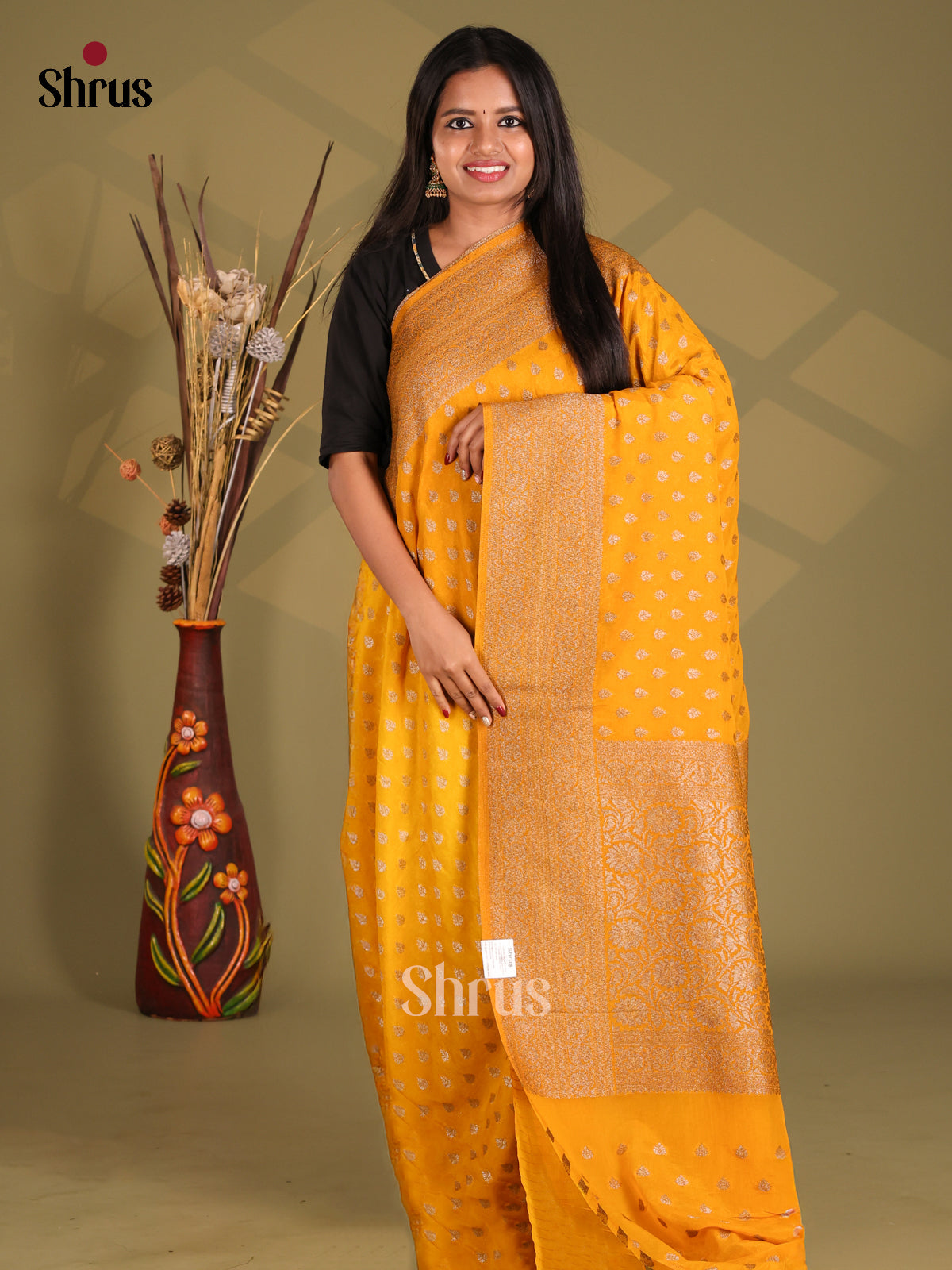 Mustard - Semi Georgette Saree - Shop on Shrus.com