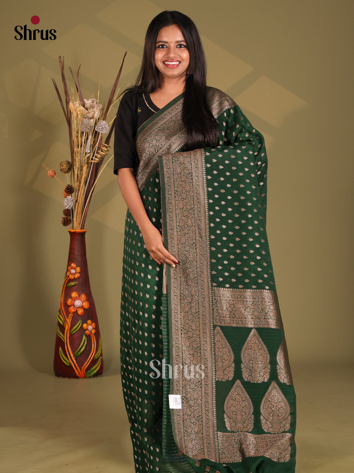 Green(Single Tone) - Semi Georgette Saree - Shop on Shrus.com