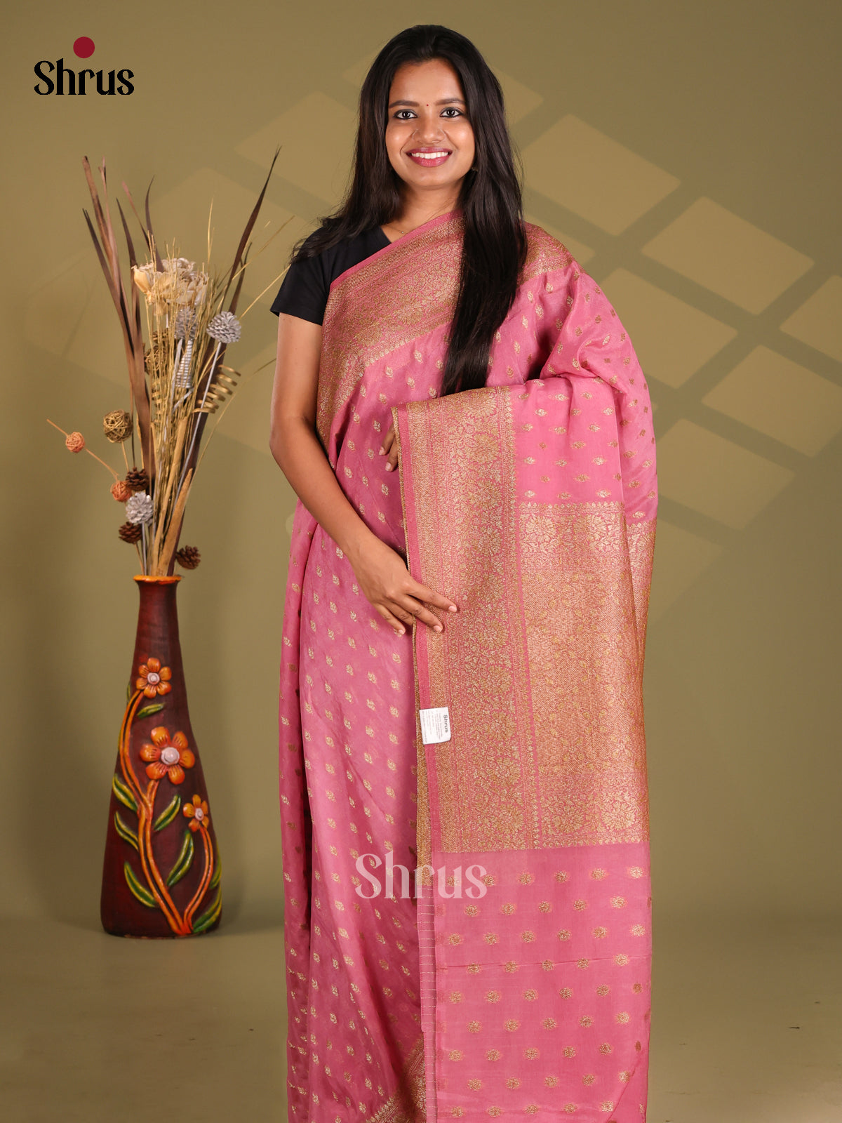 Pink - Semi Georgette Saree - Shop on Shrus.com