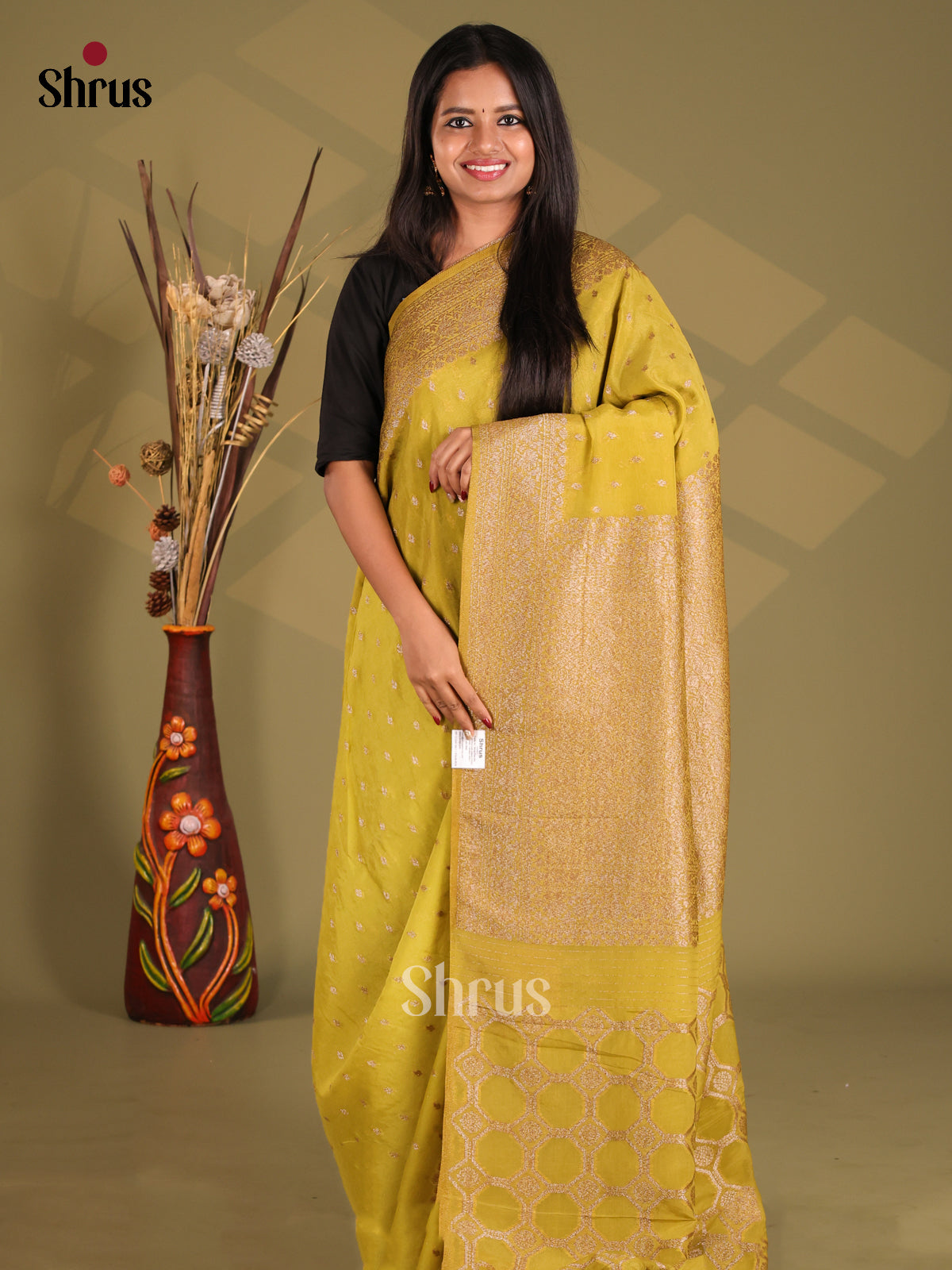 Mehandi Green(Single Tone)- Semi Georgette Saree - Shop on Shrus.com