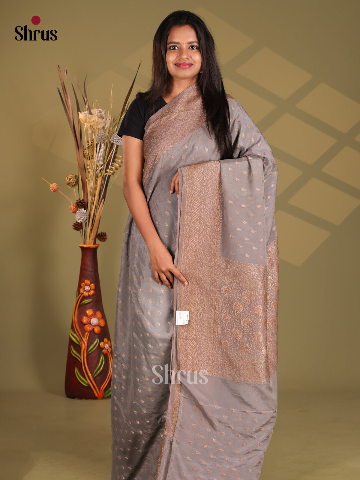Grey - Semi Georgette Saree