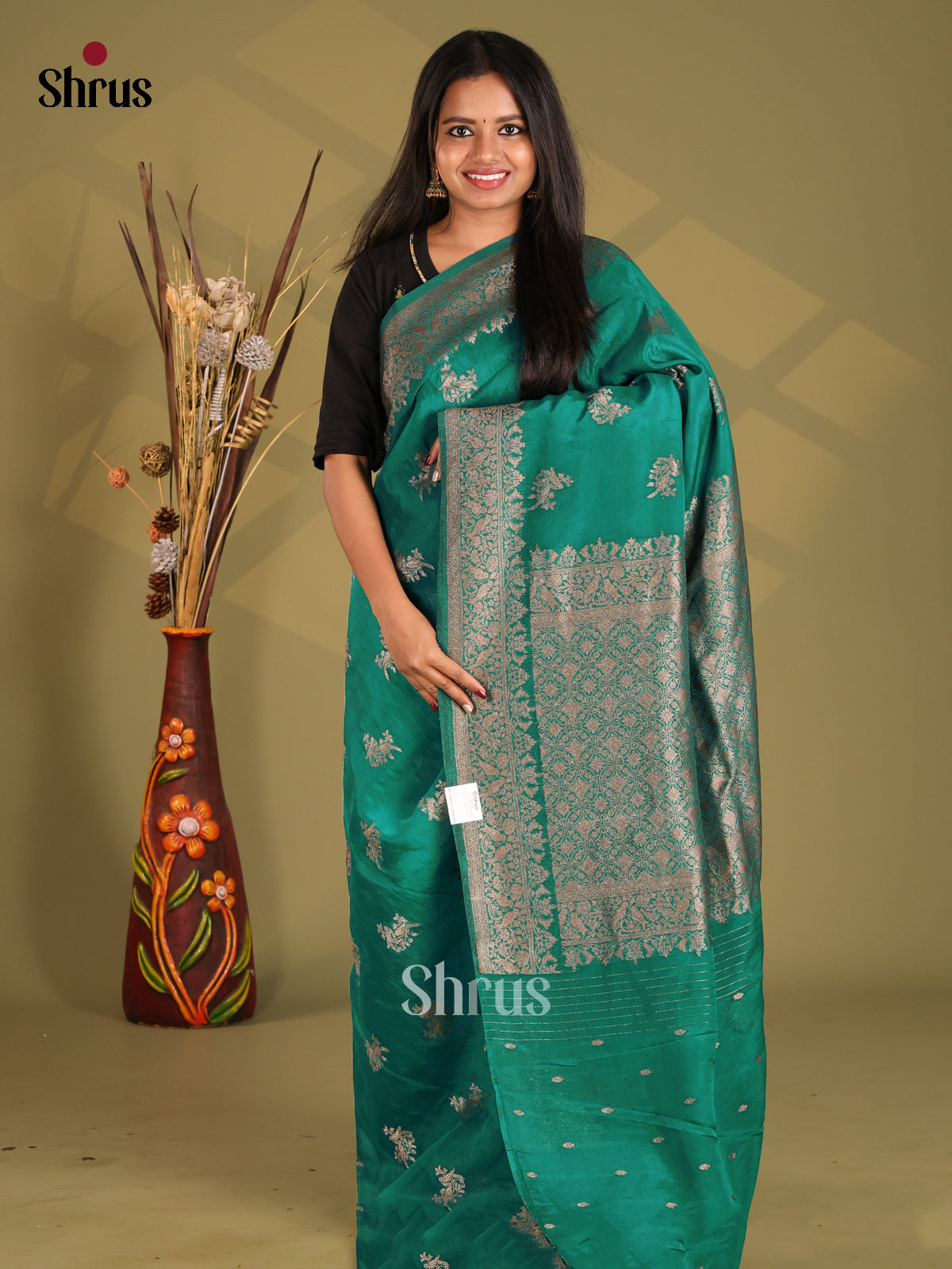 Green - Semi Georgette Saree - Shop on Shrus.com