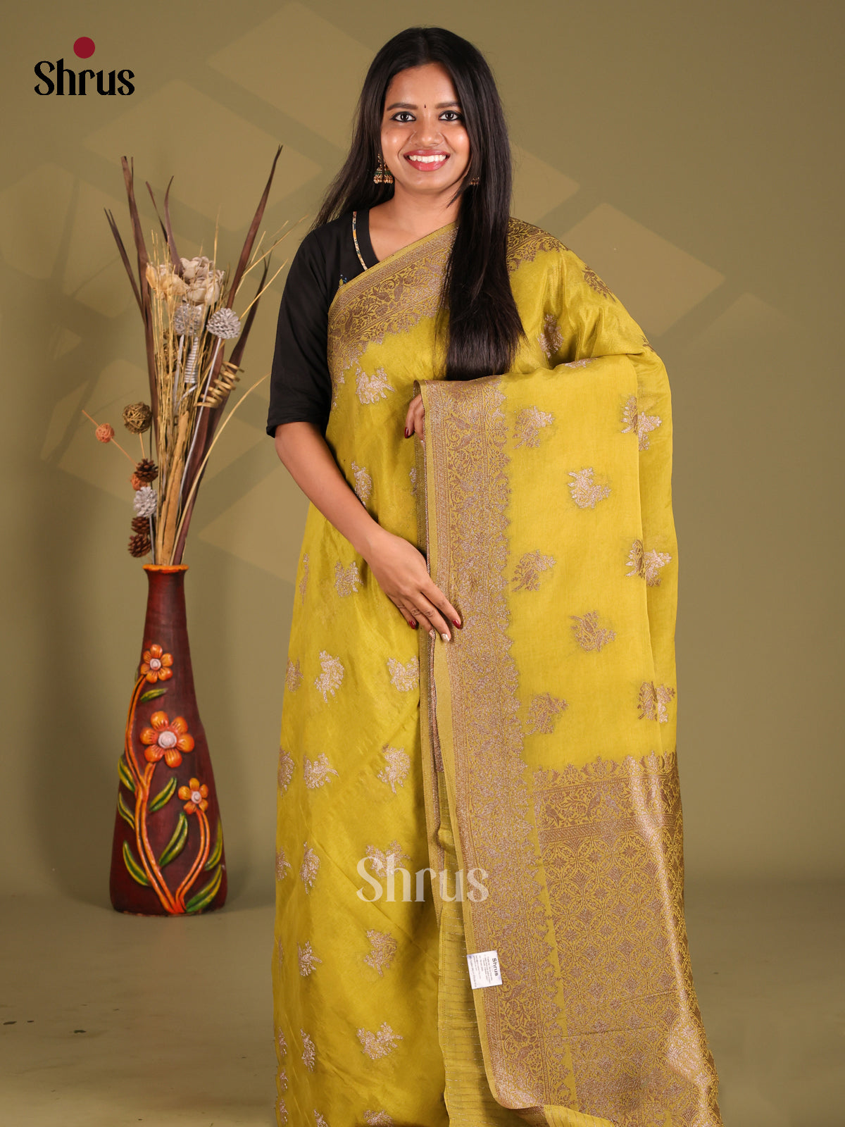 Mustard  - Semi Georgette Saree - Shop on Shrus.com