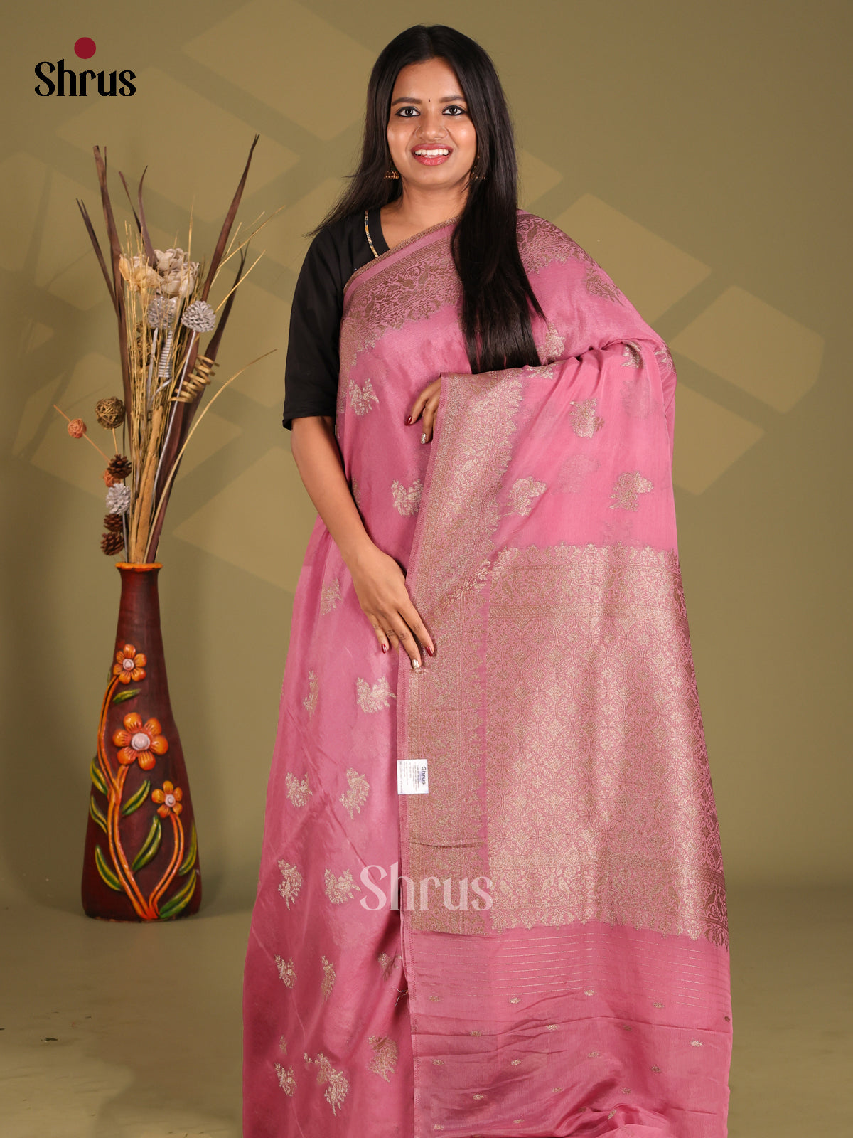 Pink - Semi Georgette Saree - Shop on Shrus.com