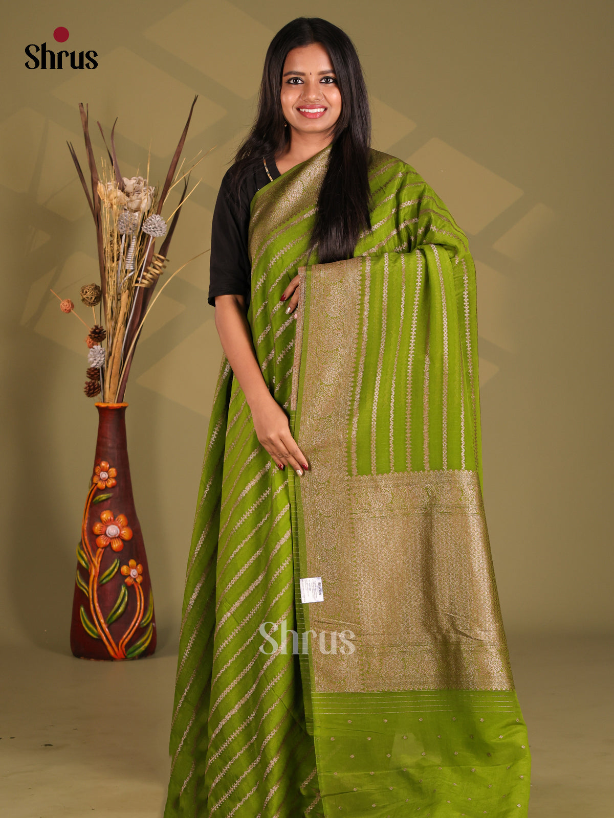 Green - Semi Georgette Saree - Shop on Shrus.com