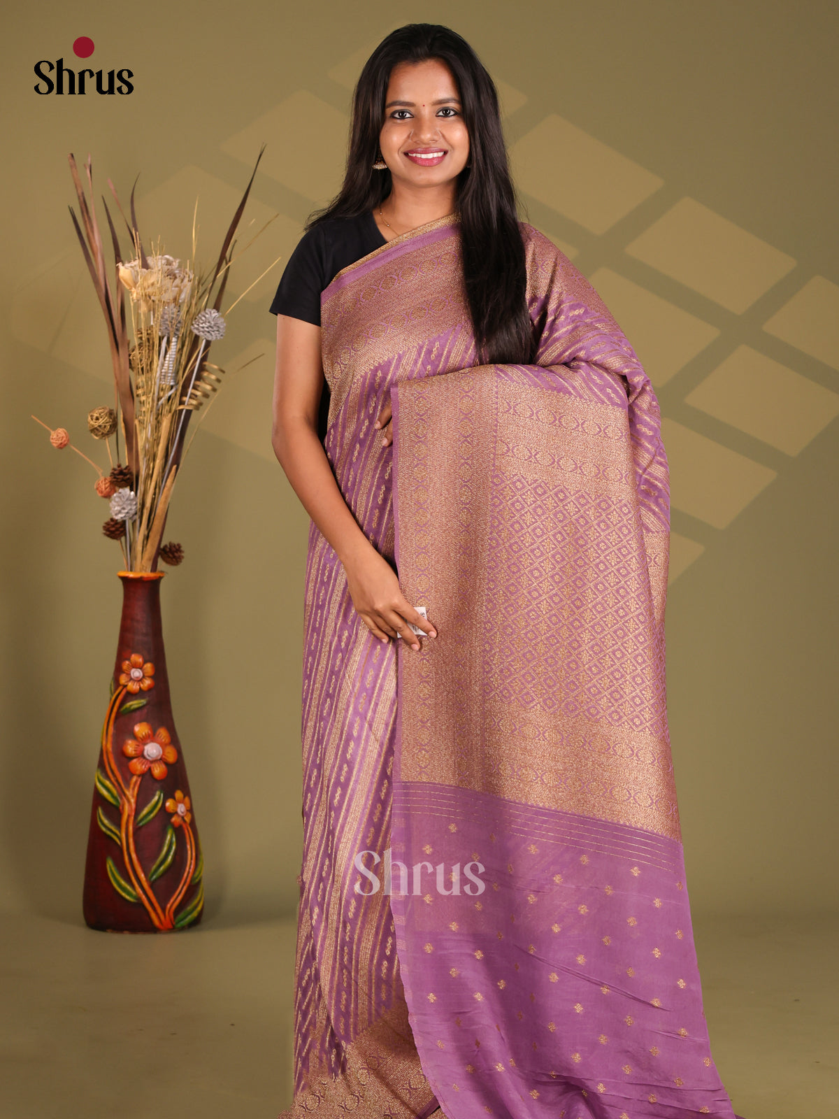 Lavender - Semi Georgette Saree - Shop on Shrus.com