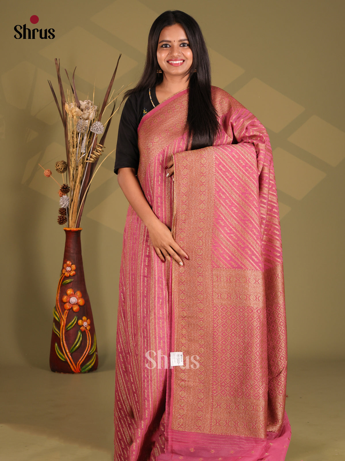 Pink - Semi Georgette Saree