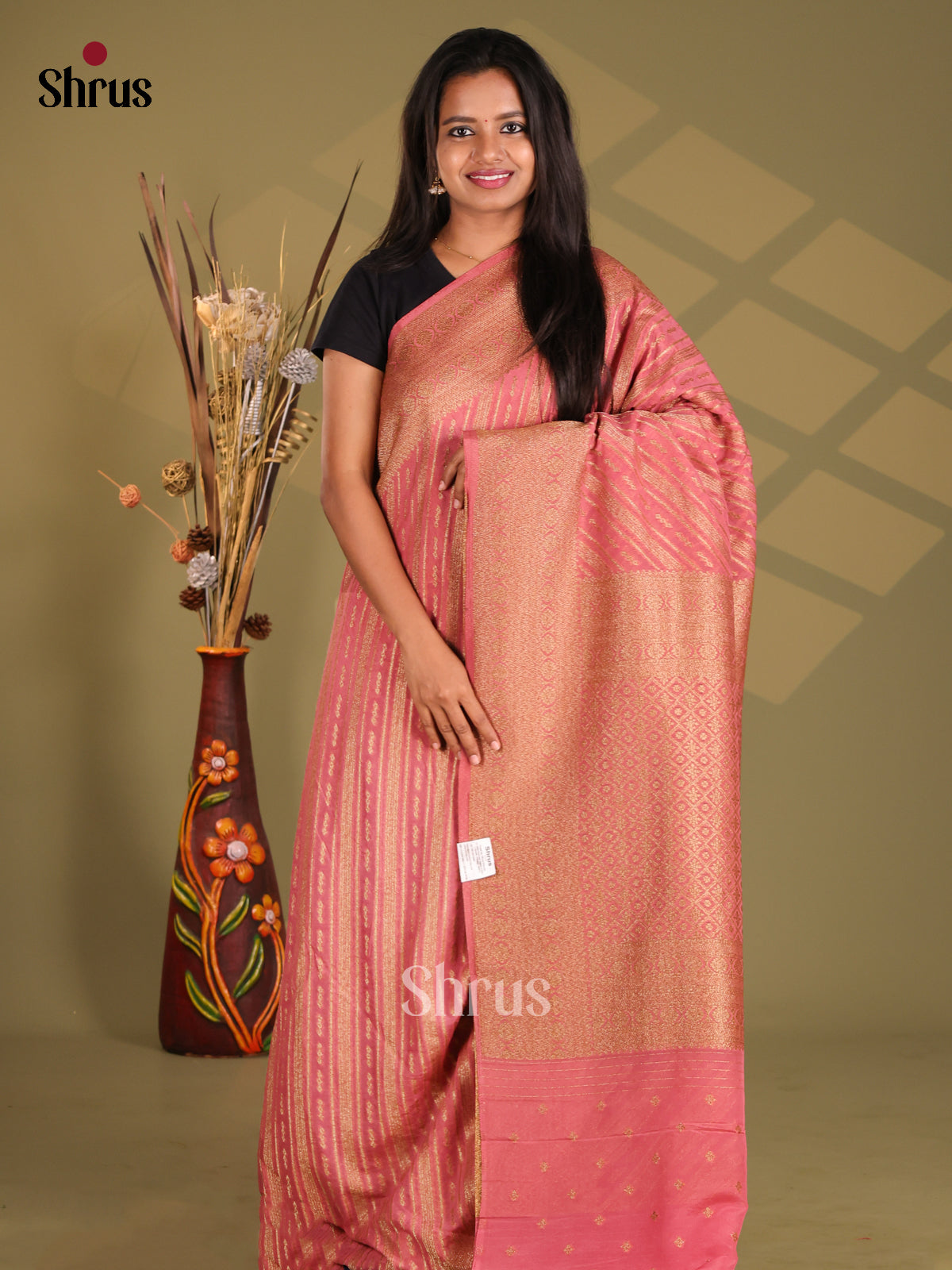 Pink - Semi Georgette Saree - Shop on Shrus.com