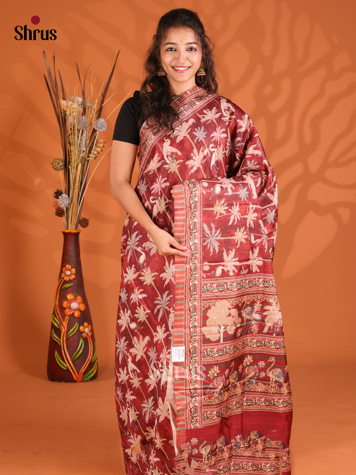 Maroon - Butter silk Saree - Shop on Shrus.com