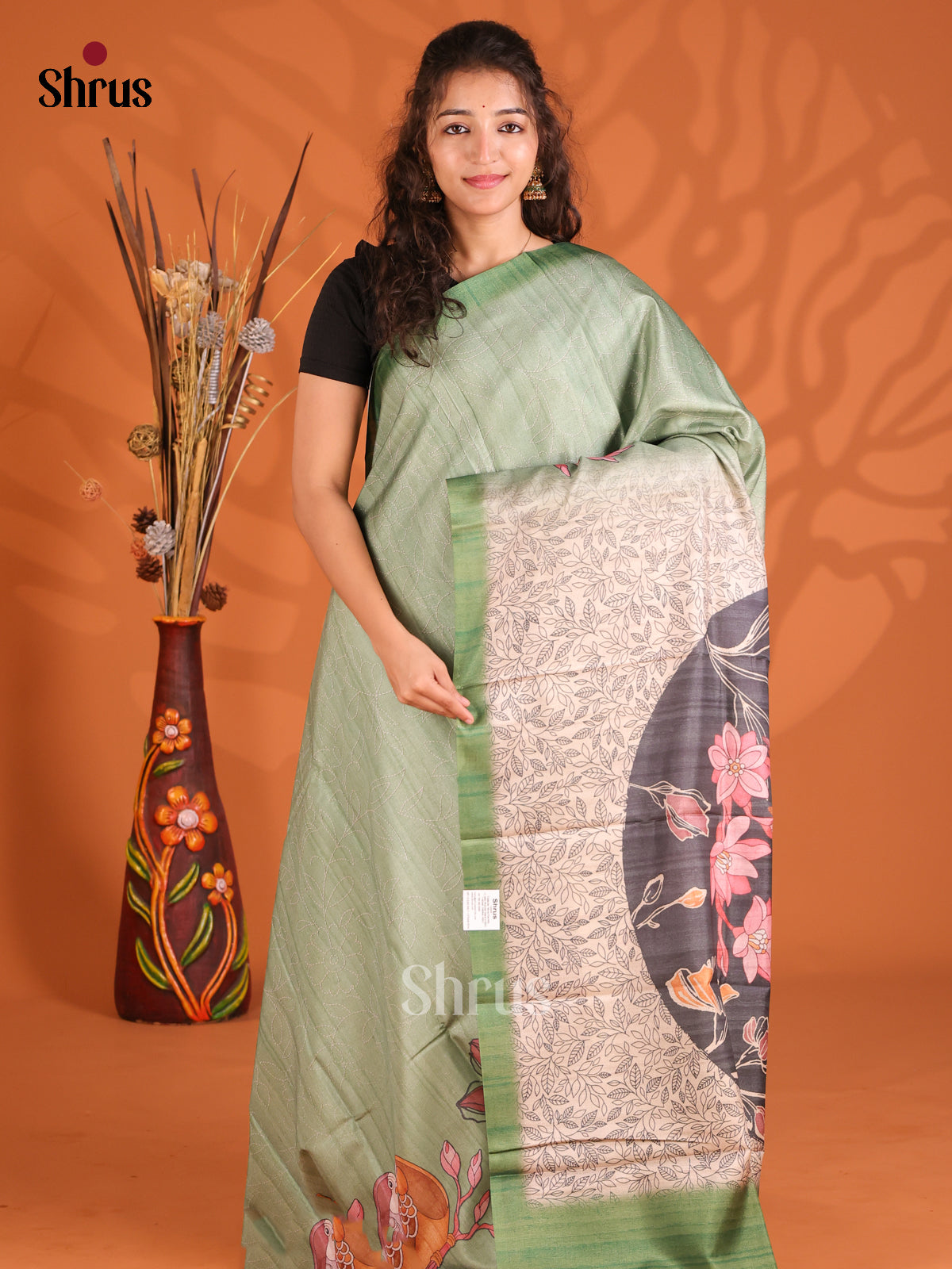 Green- Butter silk Saree - Shop on Shrus.com