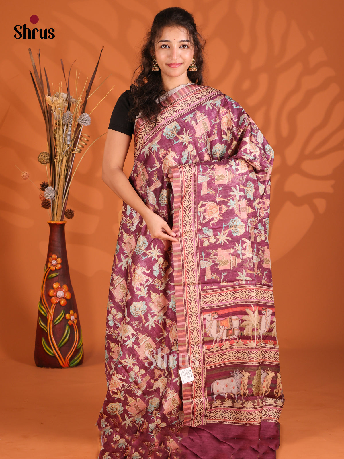 Maroon - Butter silk Saree - Shop on Shrus.com