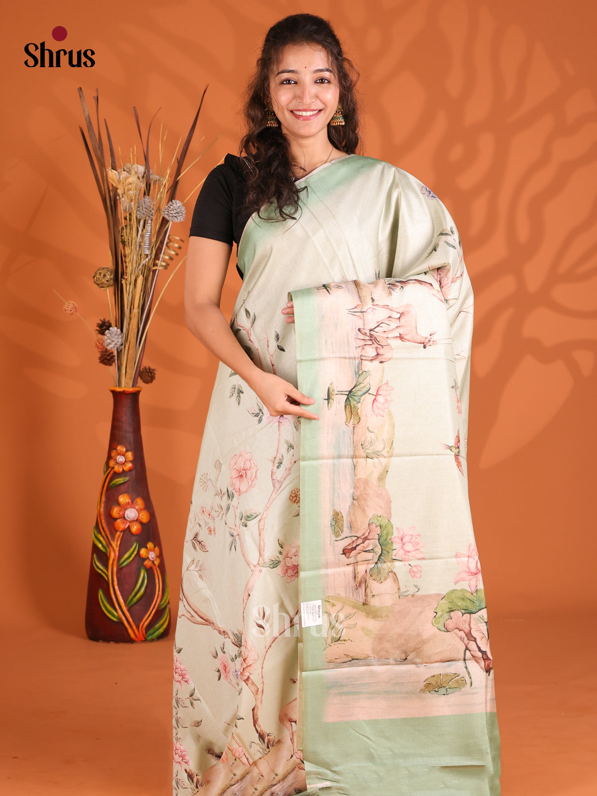 Pastel Green  - Butter silk Saree - Shop on Shrus.com