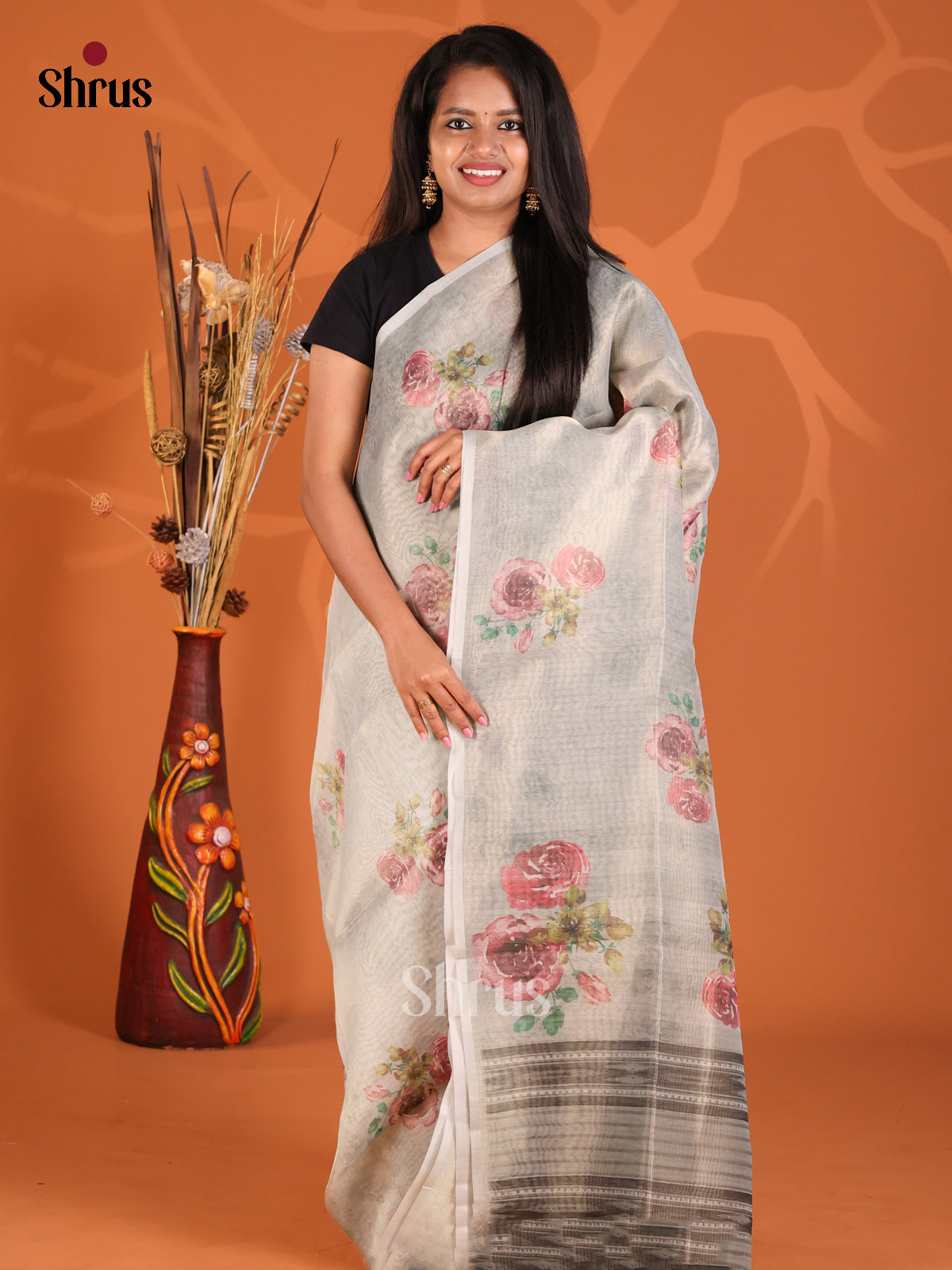 Mild Blue - Semi Tissue Print Saree