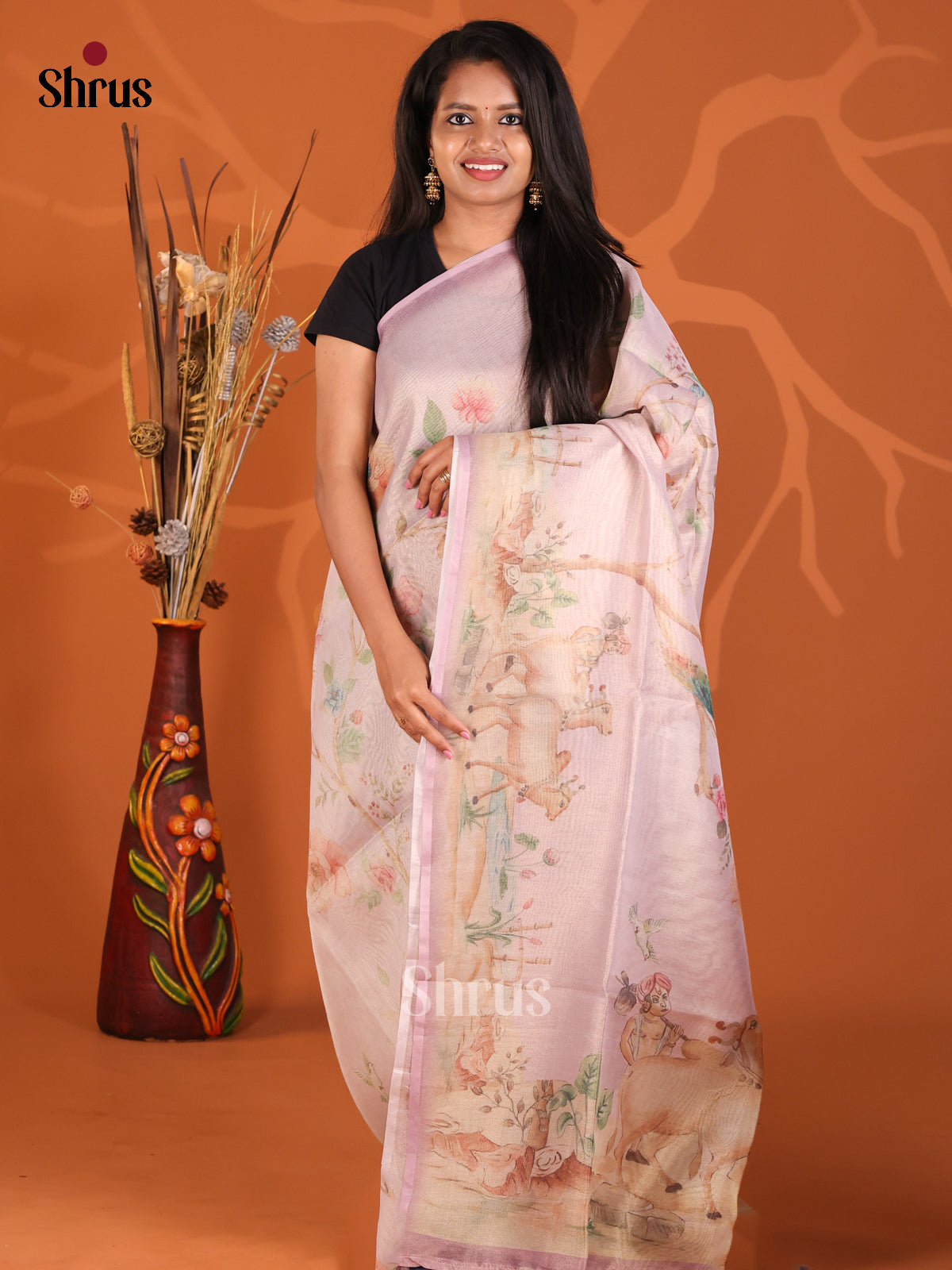 Mild Lavender - Semi Tissue Print Saree - Shop on Shrus.com