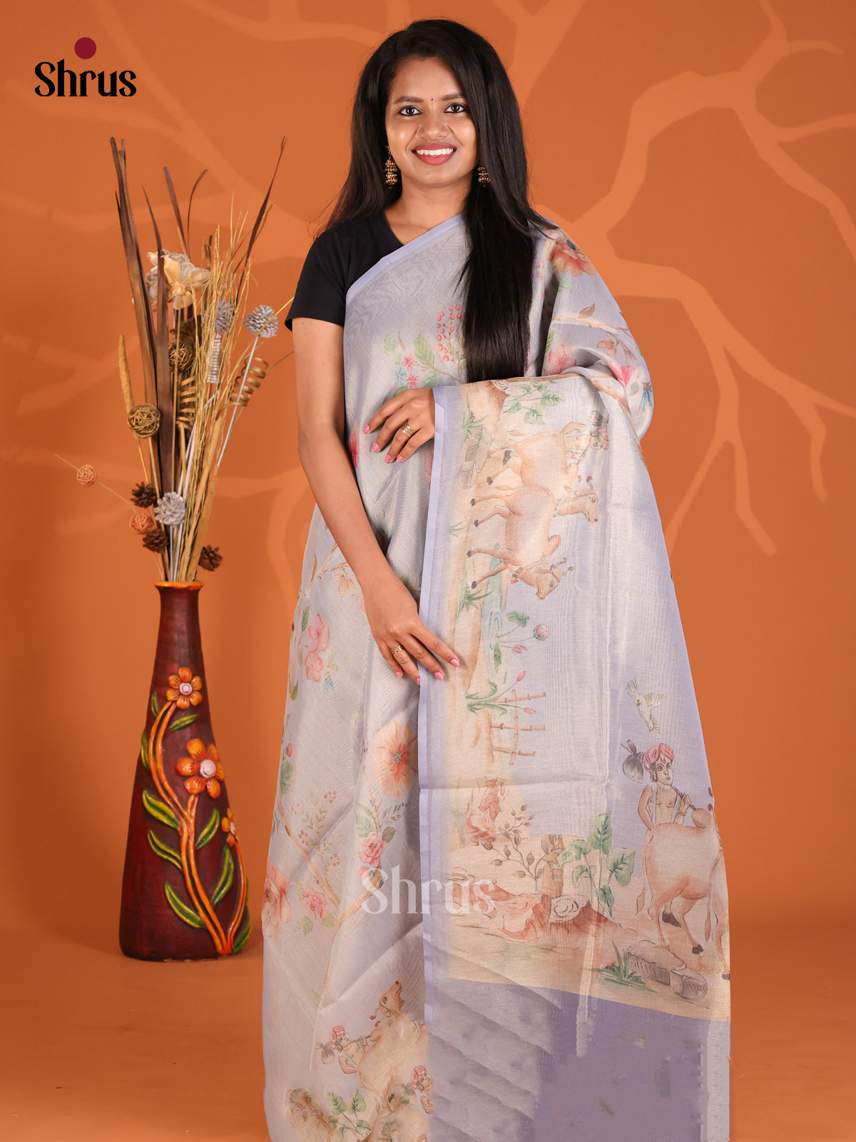 Mild Lavender- Semi Tissue Print Saree - Shop on Shrus.com