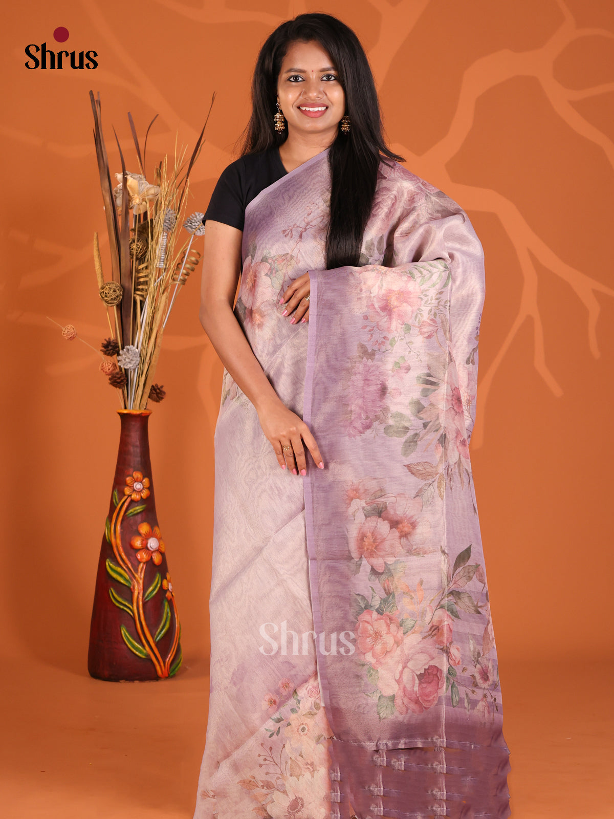 Mild Lavender - Semi Tissue Print Saree - Shop on Shrus.com