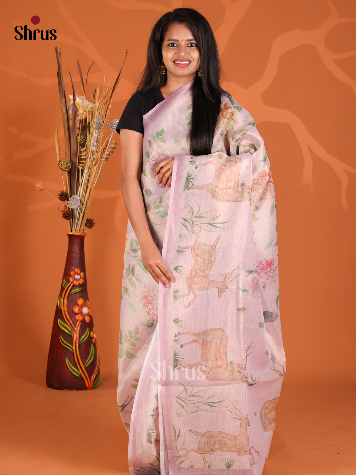 Mild Lavender - Semi Tissue Print Saree - Shop on Shrus.com