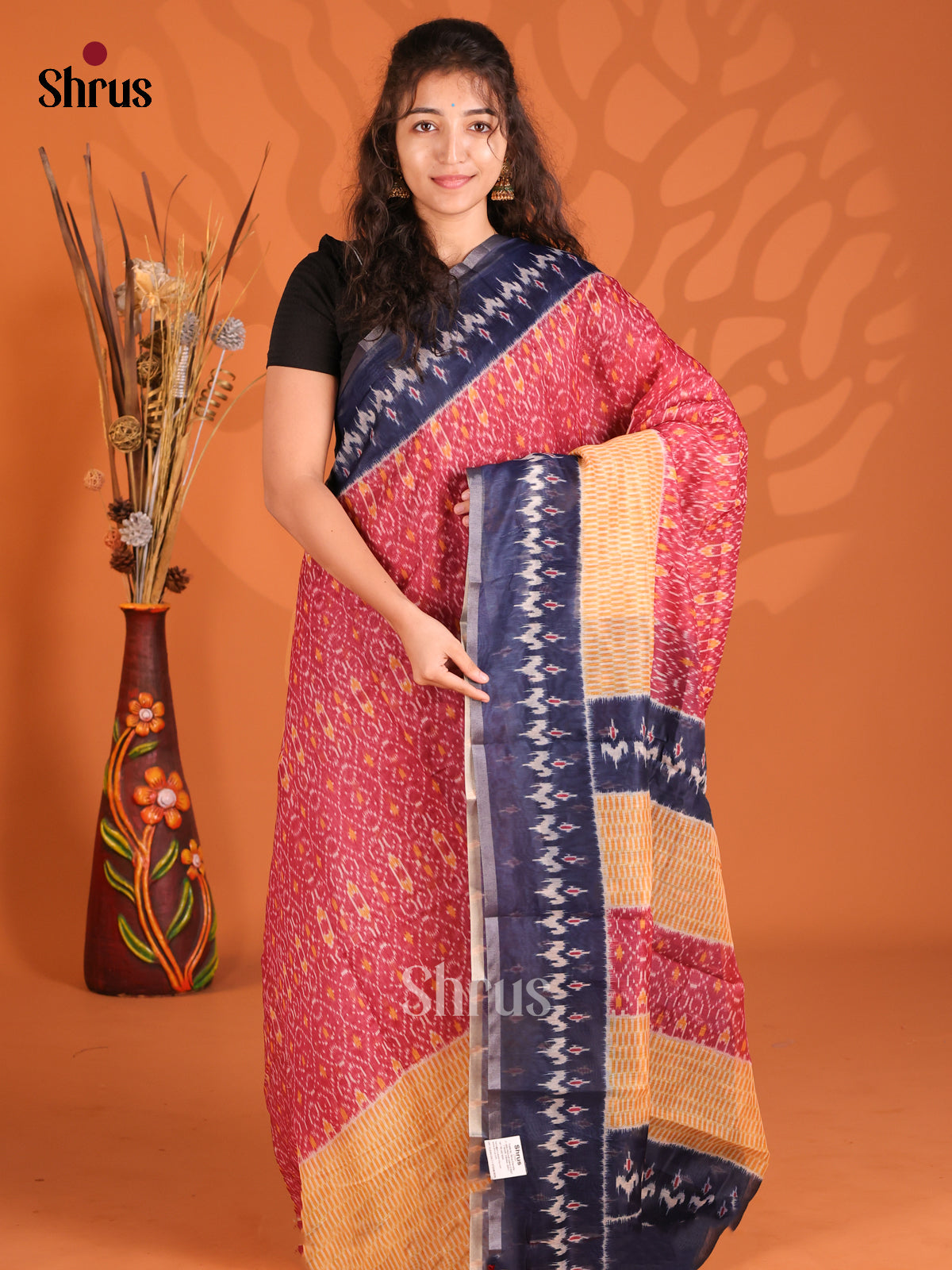 Pink & blue - Semi Maheshwari Saree - Shop on Shrus.com