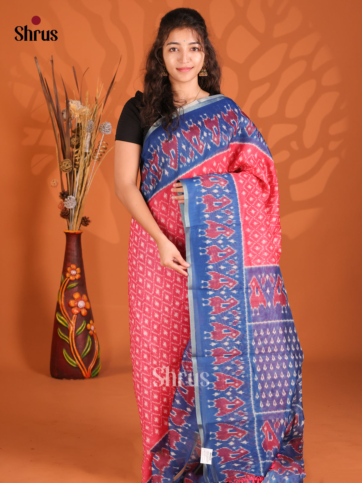 Pink & Blue - Semi Maheswari saree - Shop on Shrus.com