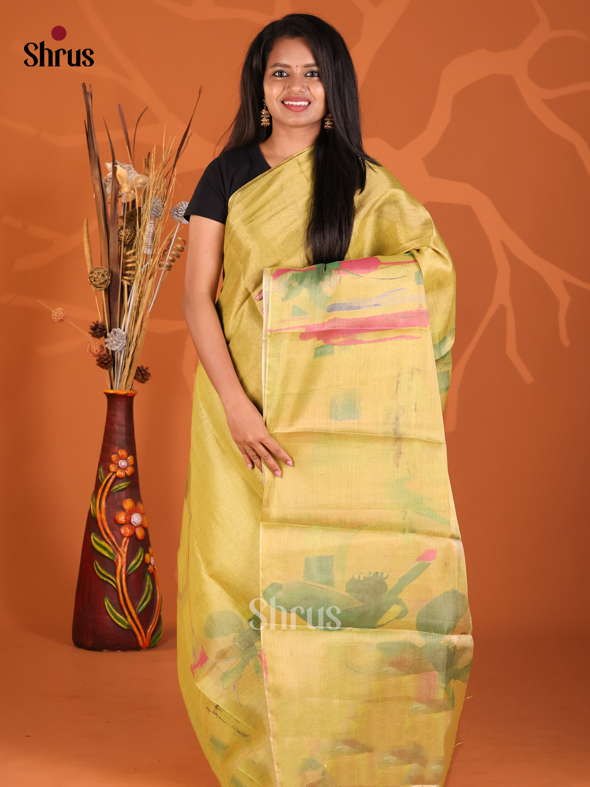 Mathulir Green - Semi Tissue Print Saree