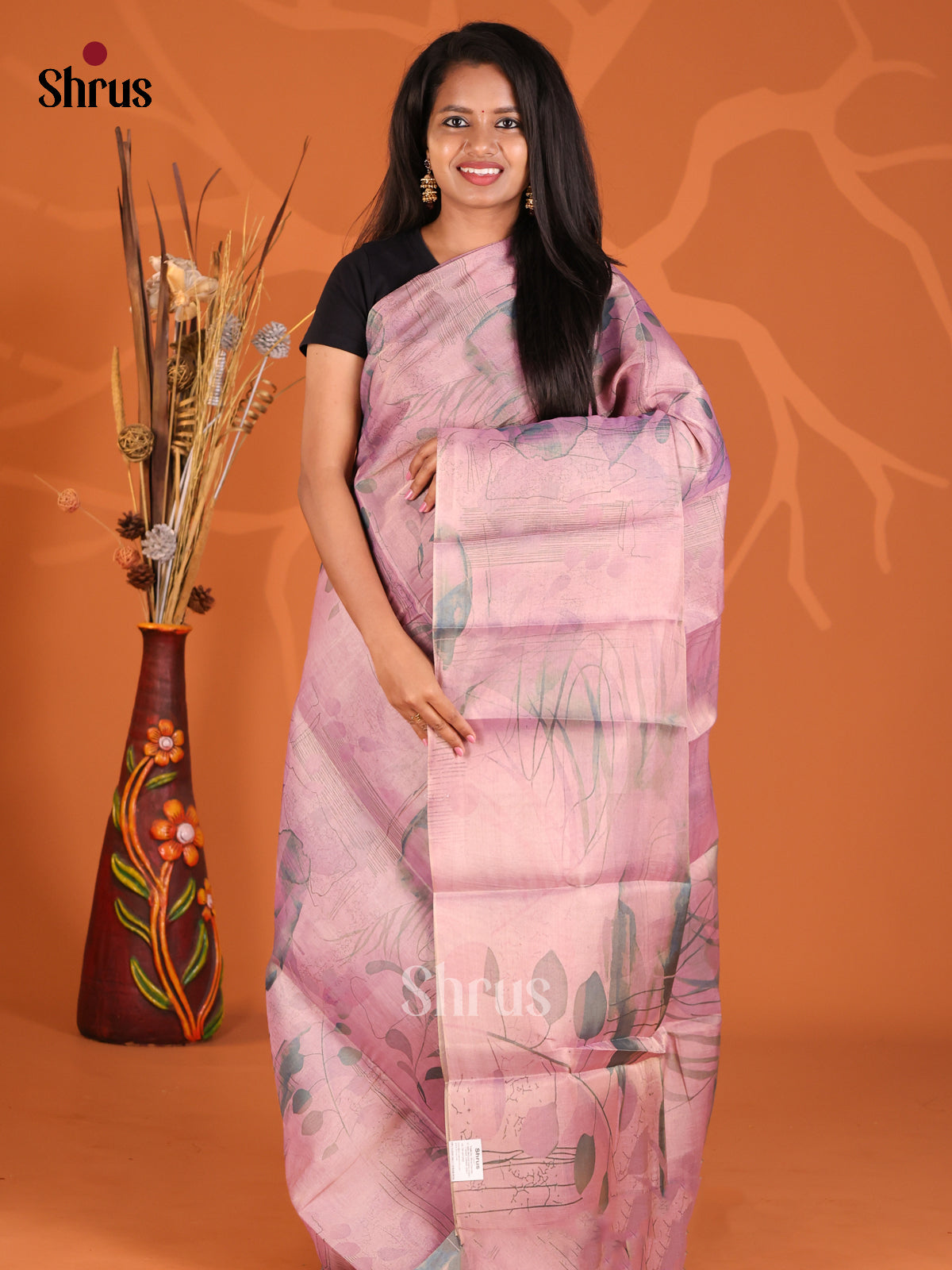 Lavender- Semi Tissue Print Saree