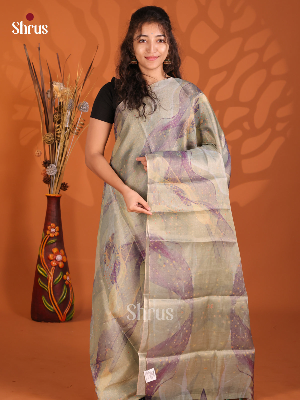 Elachi Green - Semi Tissue Print Saree