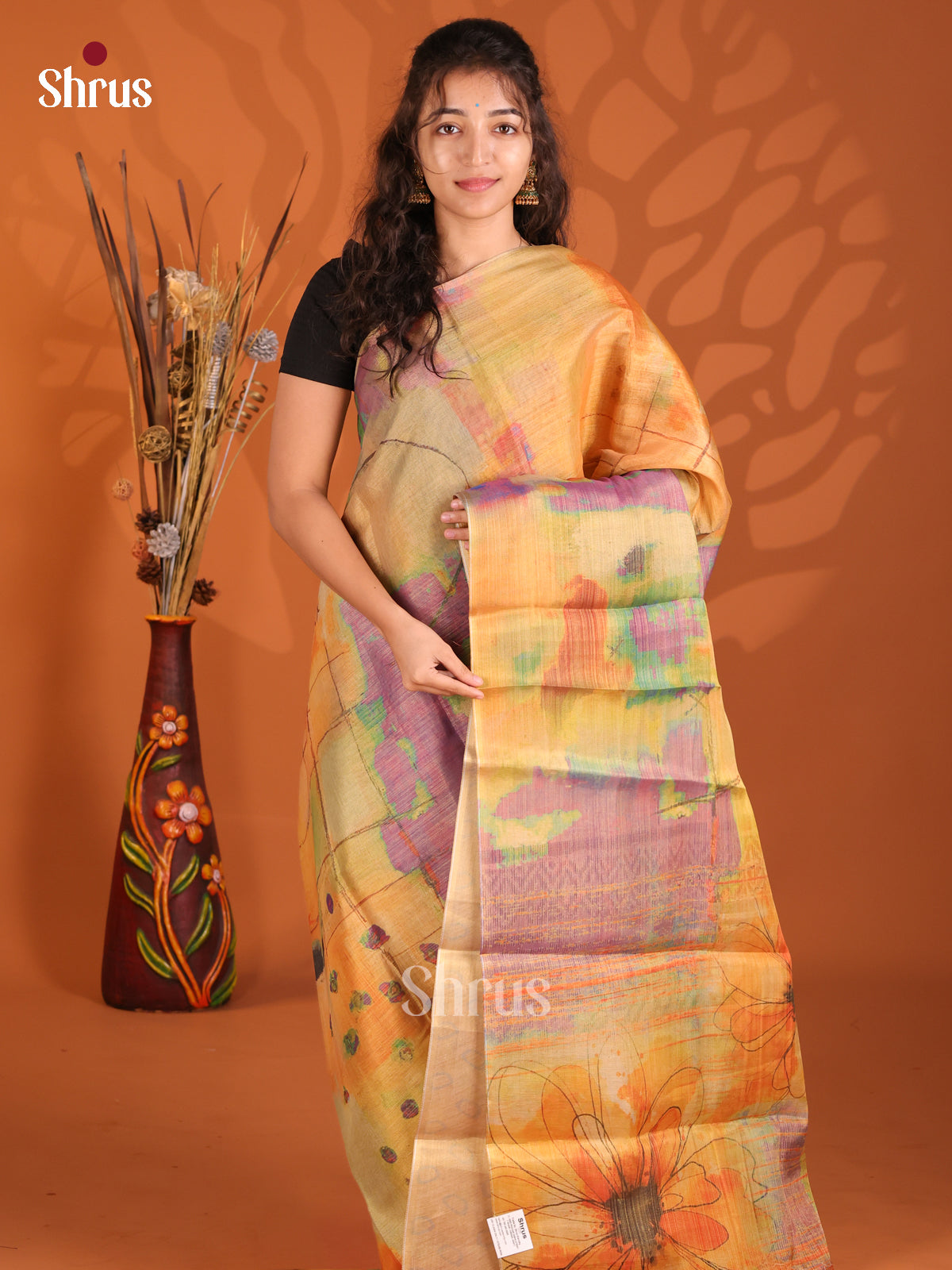 Mustard- Semi Tissue Print Saree